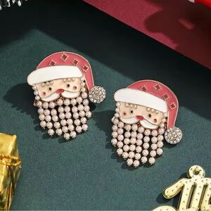 Christmas Santa Claus Pearl Fringe Earrings – Festive Holiday Jewelry